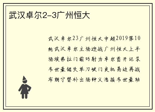 武汉卓尔2-3广州恒大