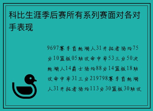 科比生涯季后赛所有系列赛面对各对手表现